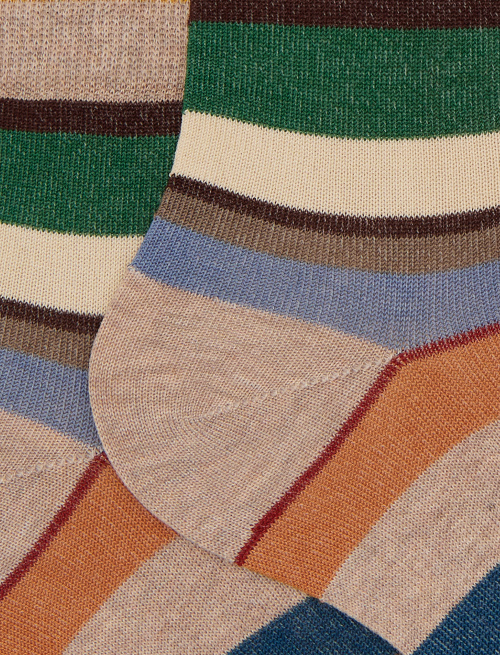 Women's super short beige cotton socks with multicoloured stripes - Super short | Gallo 1927 - Official Online Shop