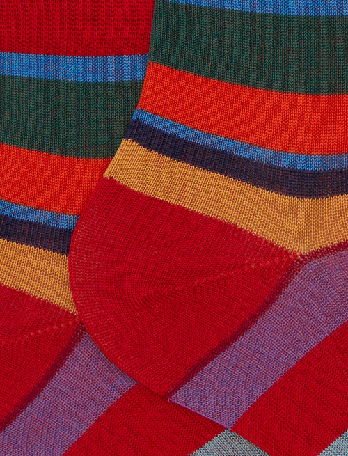 Women's super short red cotton socks with multicoloured stripes - Super short | Gallo 1927 - Official Online Shop
