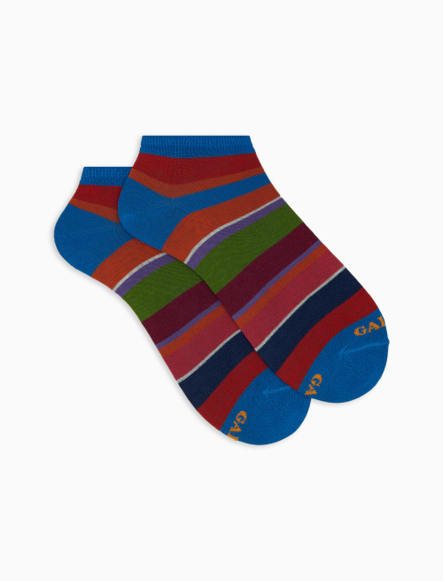 Women's light blue cotton ankle socks with multicoloured stripes - Invisible | Gallo 1927 - Official Online Shop