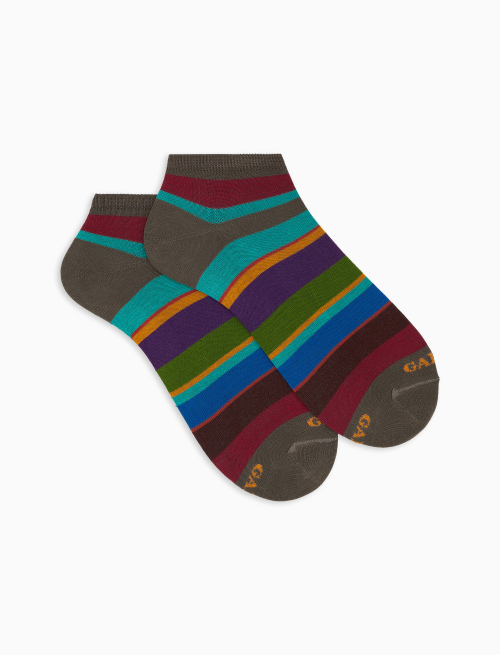 Women's brown cotton ankle socks with multicoloured stripes - Invisible | Gallo 1927 - Official Online Shop