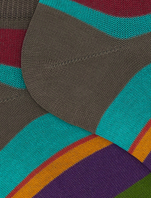 Women's brown cotton ankle socks with multicoloured stripes - Socks | Gallo 1927 - Official Online Shop