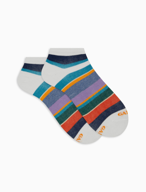 Women's white cotton ankle socks with multicoloured stripes - Invisible | Gallo 1927 - Official Online Shop