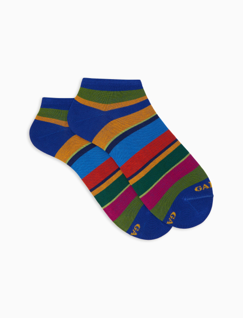 Women's blue cotton ankle socks with multicoloured stripes - Invisible | Gallo 1927 - Official Online Shop