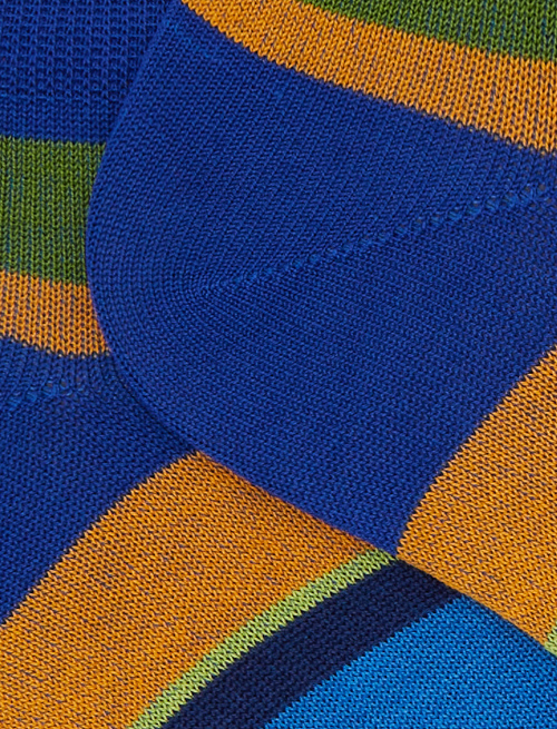 Women's blue cotton ankle socks with multicoloured stripes - Invisible | Gallo 1927 - Official Online Shop