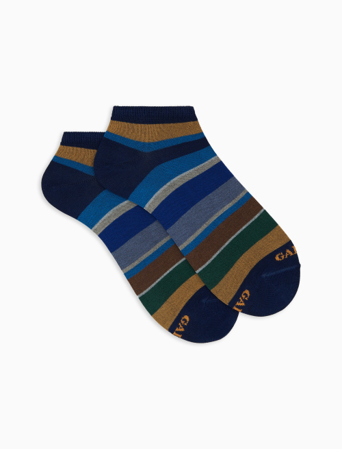 Women's blue cotton ankle socks with multicoloured stripes - Invisible | Gallo 1927 - Official Online Shop