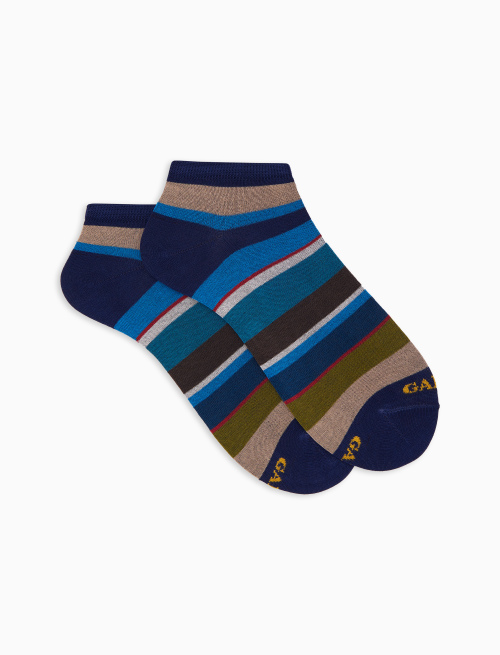 Women's blue cotton ankle socks with multicoloured stripes - Invisible | Gallo 1927 - Official Online Shop