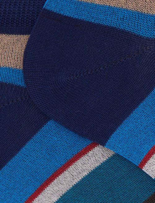 Women's blue cotton ankle socks with multicoloured stripes - Invisible | Gallo 1927 - Official Online Shop