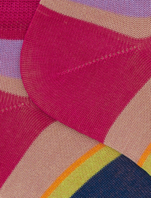Women's fuchsia cotton ankle socks with multicoloured stripes - Invisible | Gallo 1927 - Official Online Shop