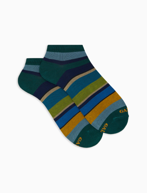 Women's green cotton ankle socks with multicoloured stripes - Invisible | Gallo 1927 - Official Online Shop