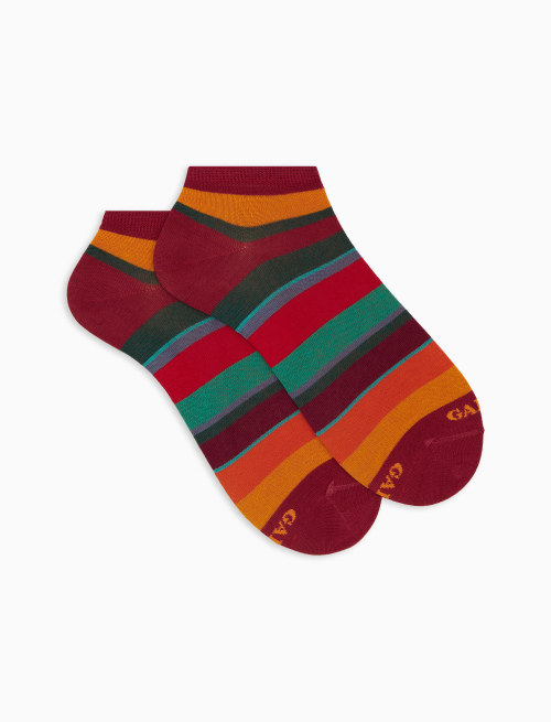 Women's red cotton ankle socks with multicoloured stripes - Invisible | Gallo 1927 - Official Online Shop