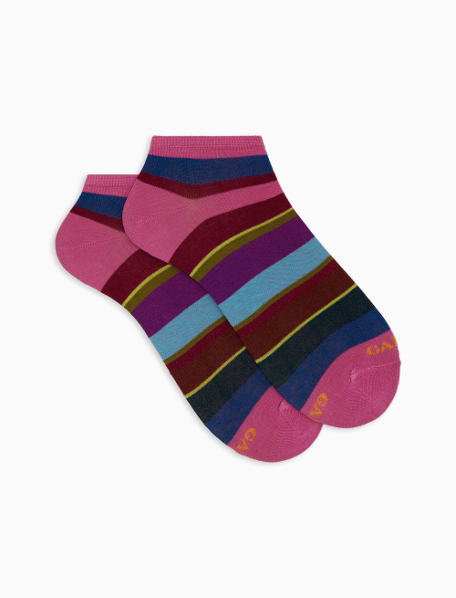 Women's pink cotton ankle socks with multicoloured stripes - Invisible | Gallo 1927 - Official Online Shop