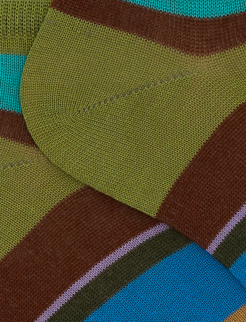 Women's green cotton ankle socks with multicoloured stripes - Socks | Gallo 1927 - Official Online Shop