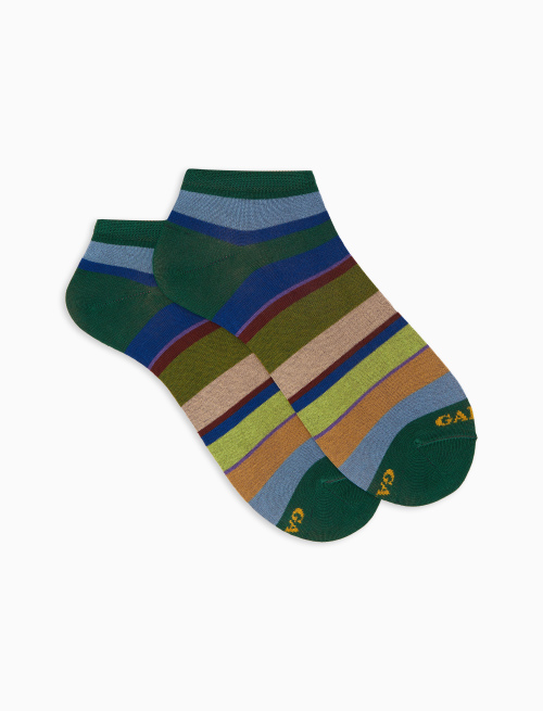 Women's green cotton ankle socks with multicoloured stripes - Invisible | Gallo 1927 - Official Online Shop