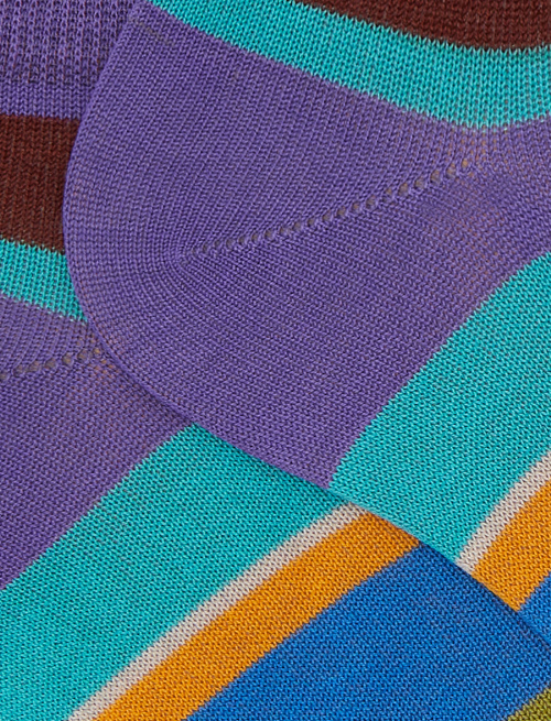 Women's purple cotton ankle socks with multicoloured stripes - Invisible | Gallo 1927 - Official Online Shop