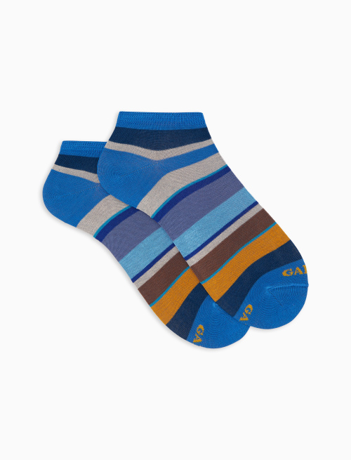Women's light blue cotton ankle socks with multicoloured stripes - Invisible | Gallo 1927 - Official Online Shop