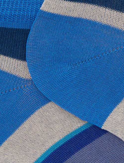 Women's light blue cotton ankle socks with multicoloured stripes - Invisible | Gallo 1927 - Official Online Shop