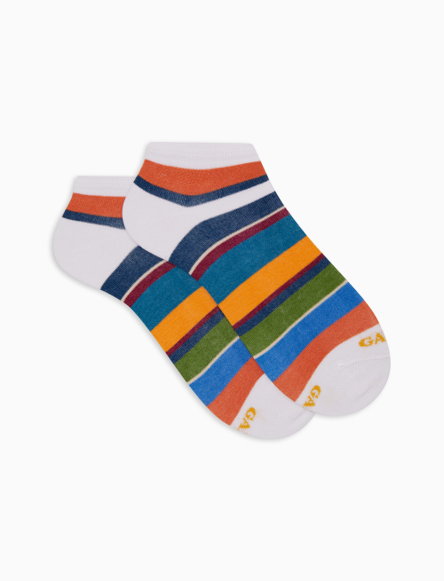Women's white cotton ankle socks with multicoloured stripes - Invisible | Gallo 1927 - Official Online Shop