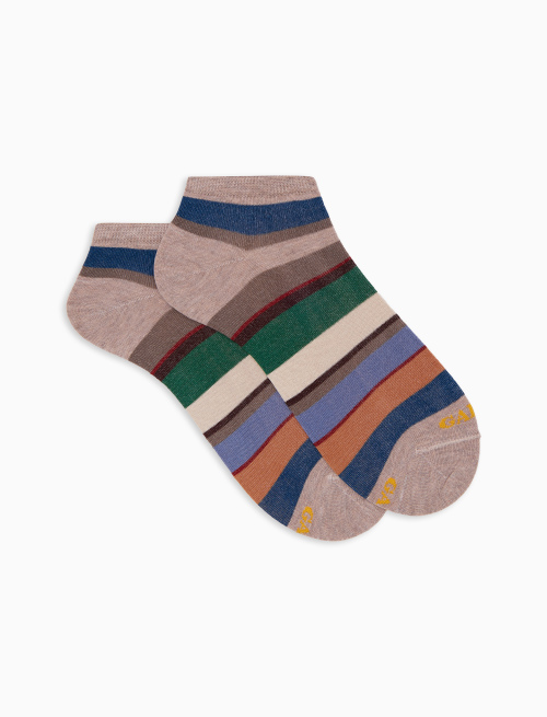 Women's beige cotton ankle socks with multicoloured stripes - Invisible | Gallo 1927 - Official Online Shop