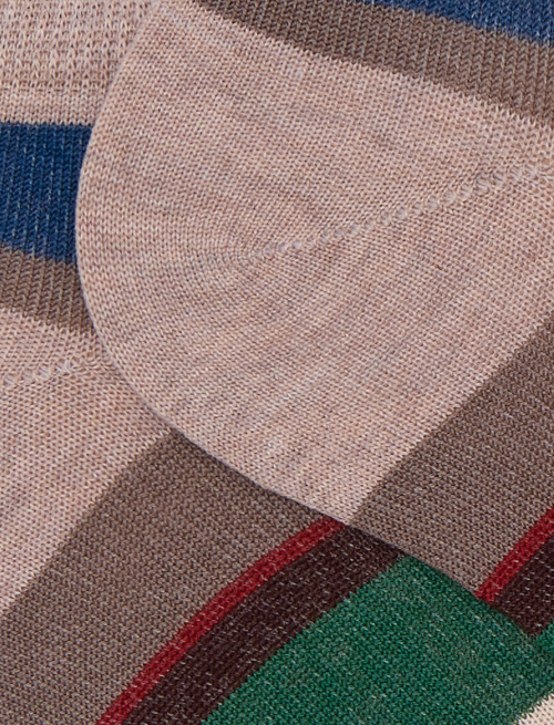 Women's beige cotton ankle socks with multicoloured stripes - Invisible | Gallo 1927 - Official Online Shop