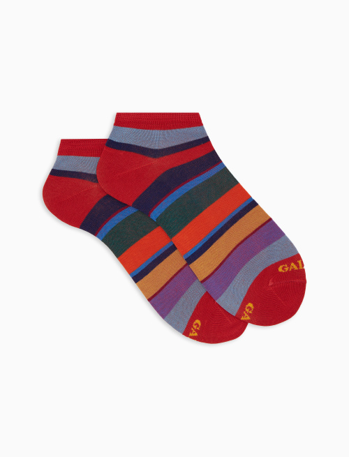 Women's red cotton ankle socks with multicoloured stripes - Invisible | Gallo 1927 - Official Online Shop