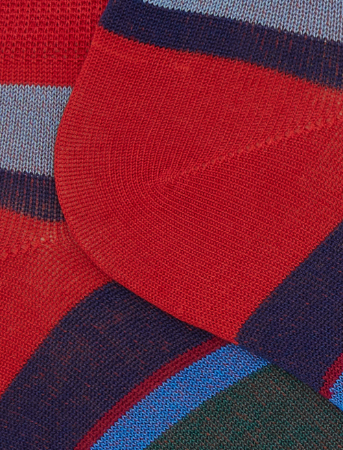 Women's red cotton ankle socks with multicoloured stripes - Invisible | Gallo 1927 - Official Online Shop