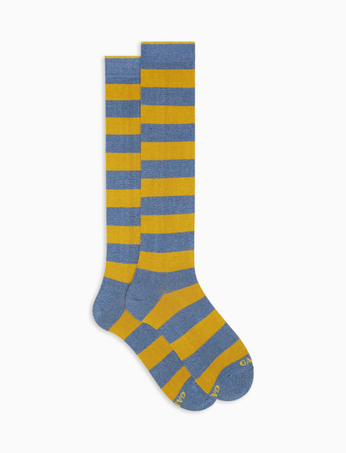 Women's long, denim blue light cotton socks with two-tone stripes - Woman | Gallo 1927 - Official Online Shop