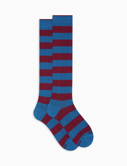 Women's long,aegean blue light cotton socks with two-tone stripes - Woman | Gallo 1927 - Official Online Shop