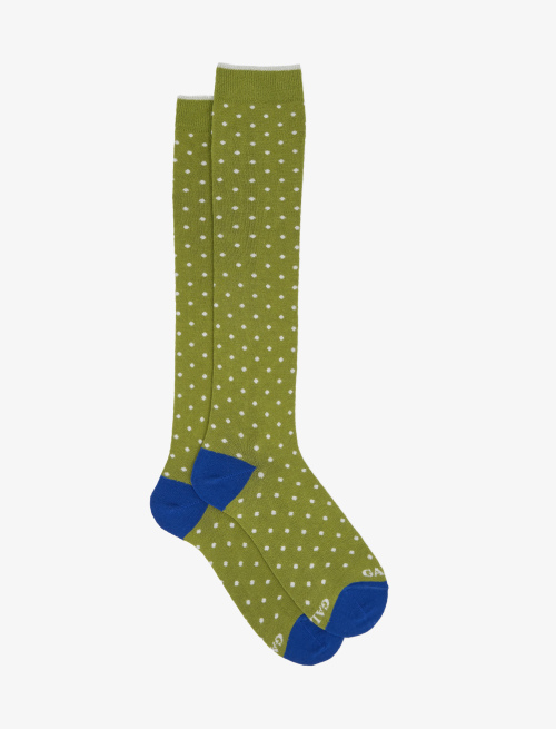 Women's long grass green light cotton socks with polka dots - First Selection | Gallo 1927 - Official Online Shop