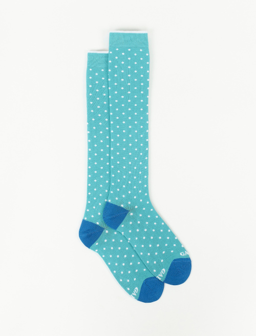 Women's long aquamarine light cotton socks with polka dots - Past Season | Gallo 1927 - Official Online Shop