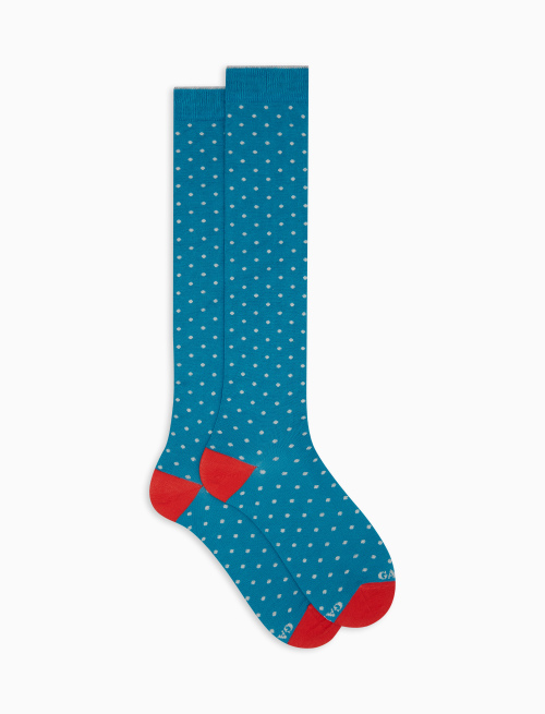 Women's long light blue cotton socks with polka dot pattern - Polka Dot | Gallo 1927 - Official Online Shop