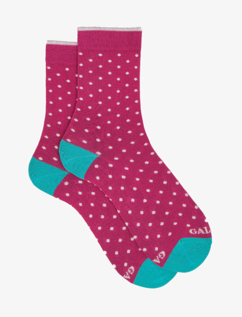 Women's short fuchsia light cotton socks with polka dots - First Selection | Gallo 1927 - Official Online Shop
