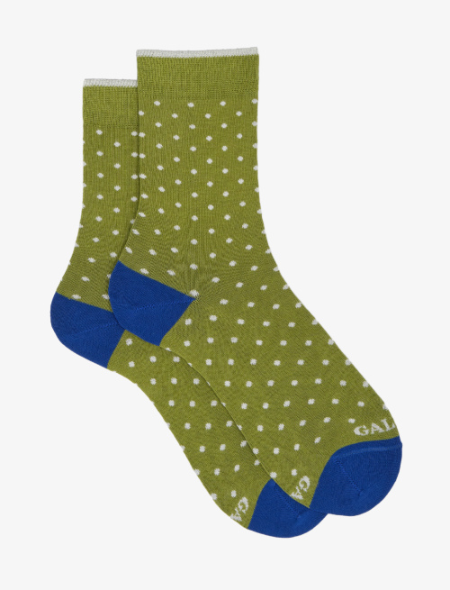 Women's short grass green light cotton socks with polka dots - First Selection | Gallo 1927 - Official Online Shop