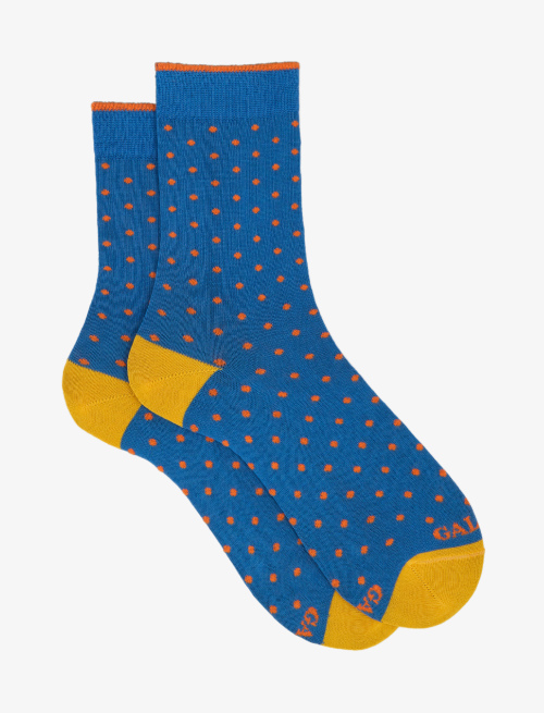 Women's short Aegean blue light cotton socks with polka dots - First Selection | Gallo 1927 - Official Online Shop