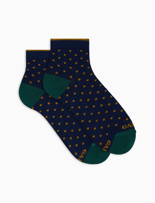 Women's super short blue cotton socks with polka dot pattern - Polka Dot | Gallo 1927 - Official Online Shop
