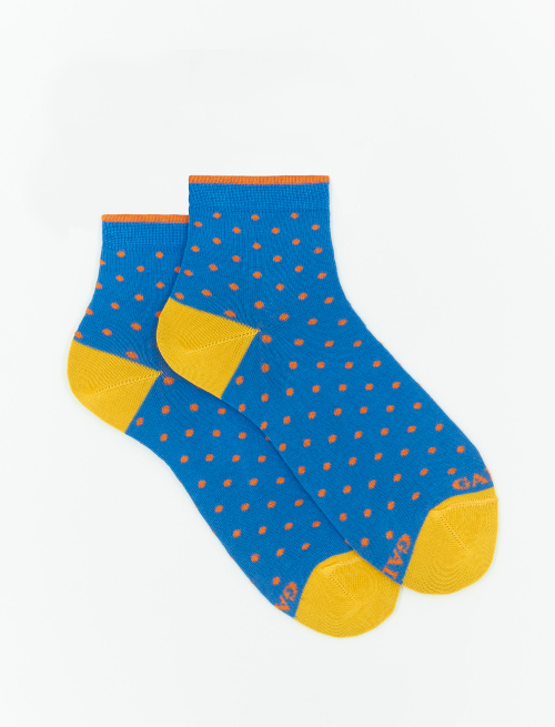 Women's super short Aegean blue light cotton socks with polka dots - First Selection | Gallo 1927 - Official Online Shop