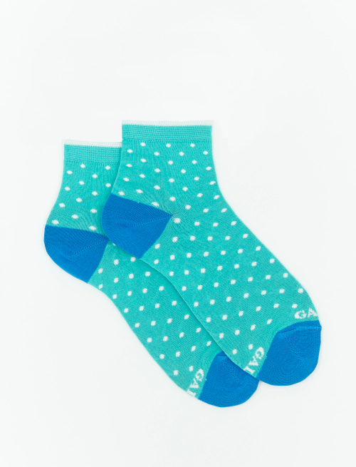 Women's super short aquamarine light cotton socks with polka dots - Past Season 19 | Gallo 1927 - Official Online Shop