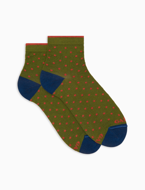 Women's super short green cotton socks with polka dot pattern - Super short | Gallo 1927 - Official Online Shop