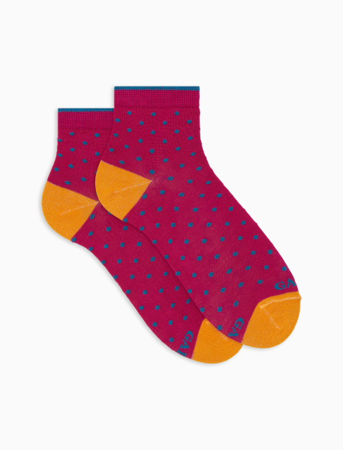 Women's super short fuchsia cotton socks with polka dot pattern - Super short | Gallo 1927 - Official Online Shop