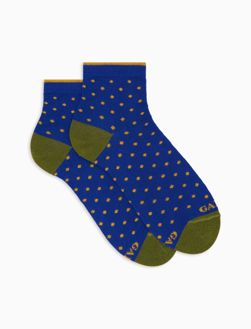 Women's super short blue cotton socks with polka dot pattern - Super short | Gallo 1927 - Official Online Shop