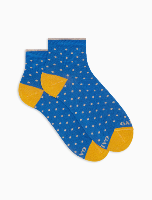 Women's super short light blue cotton socks with polka dot pattern - Super short | Gallo 1927 - Official Online Shop