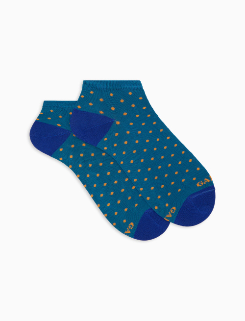 Women's light blue cotton ankle socks with polka dot pattern - Invisible | Gallo 1927 - Official Online Shop