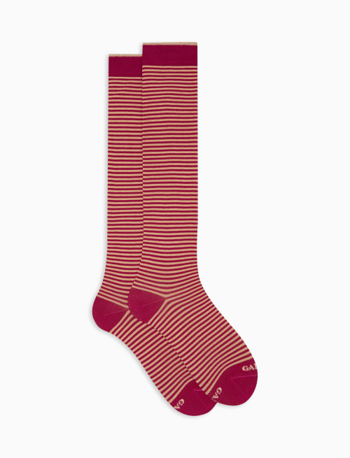 Women's long fuchsia cotton socks with Windsor stripes - Windsor | Gallo 1927 - Official Online Shop