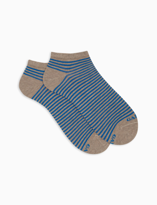 Women's beige cotton ankle socks with Windsor stripes - Windsor | Gallo 1927 - Official Online Shop