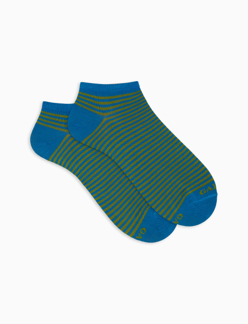 Women's light blue cotton ankle socks with Windsor stripes - Invisible | Gallo 1927 - Official Online Shop