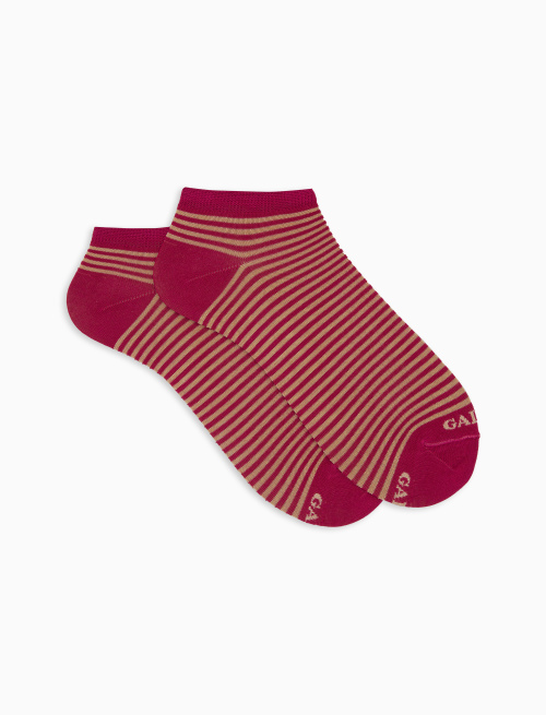 Women's fuchsia cotton ankle socks with Windsor stripes - Windsor | Gallo 1927 - Official Online Shop