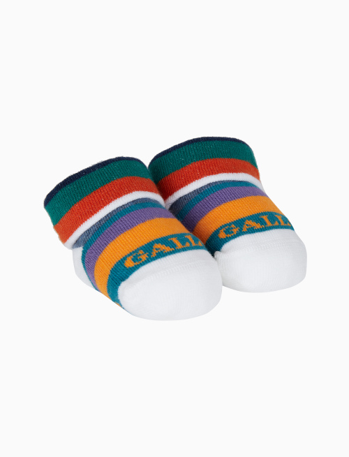 Kids' white cotton booty socks with multicoloured stripes - Socks | Gallo 1927 - Official Online Shop