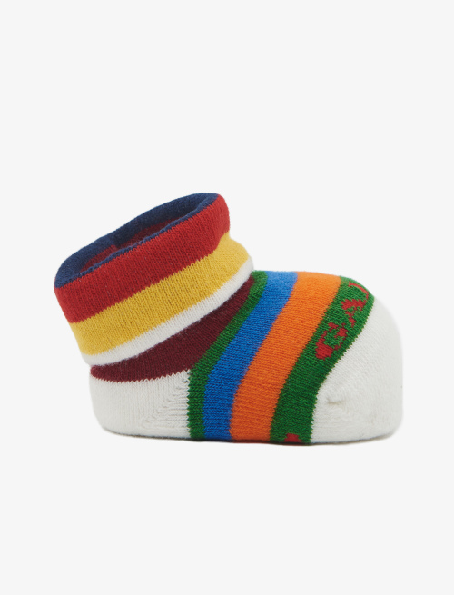 Kids' white cotton booties with multicoloured stripes | Gallo 1927 - Official Online Shop