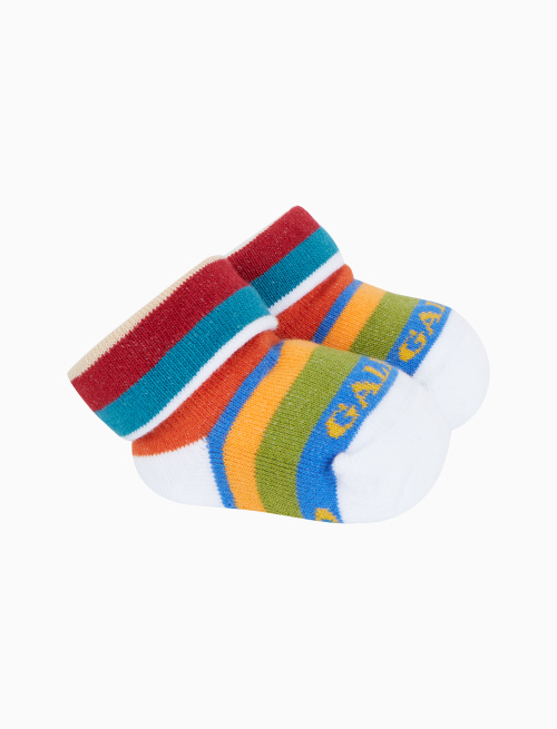 Kid's white cotton booty socks with multicoloured stripes - Booties | Gallo 1927 - Official Online Shop