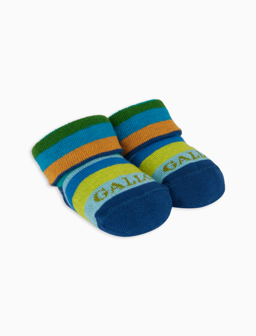 Kids' prussian blue cotton booties with multicoloured stripes - Kid | Gallo 1927 - Official Online Shop