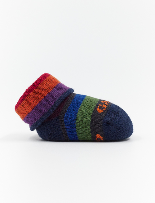 Kids' royal blue cotton booties with multicoloured stripes | Gallo 1927 - Official Online Shop